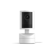 White:White Pan-Tilt Indoor Camera 2K sobre fondo blanco, vista frontal en base motorizada.