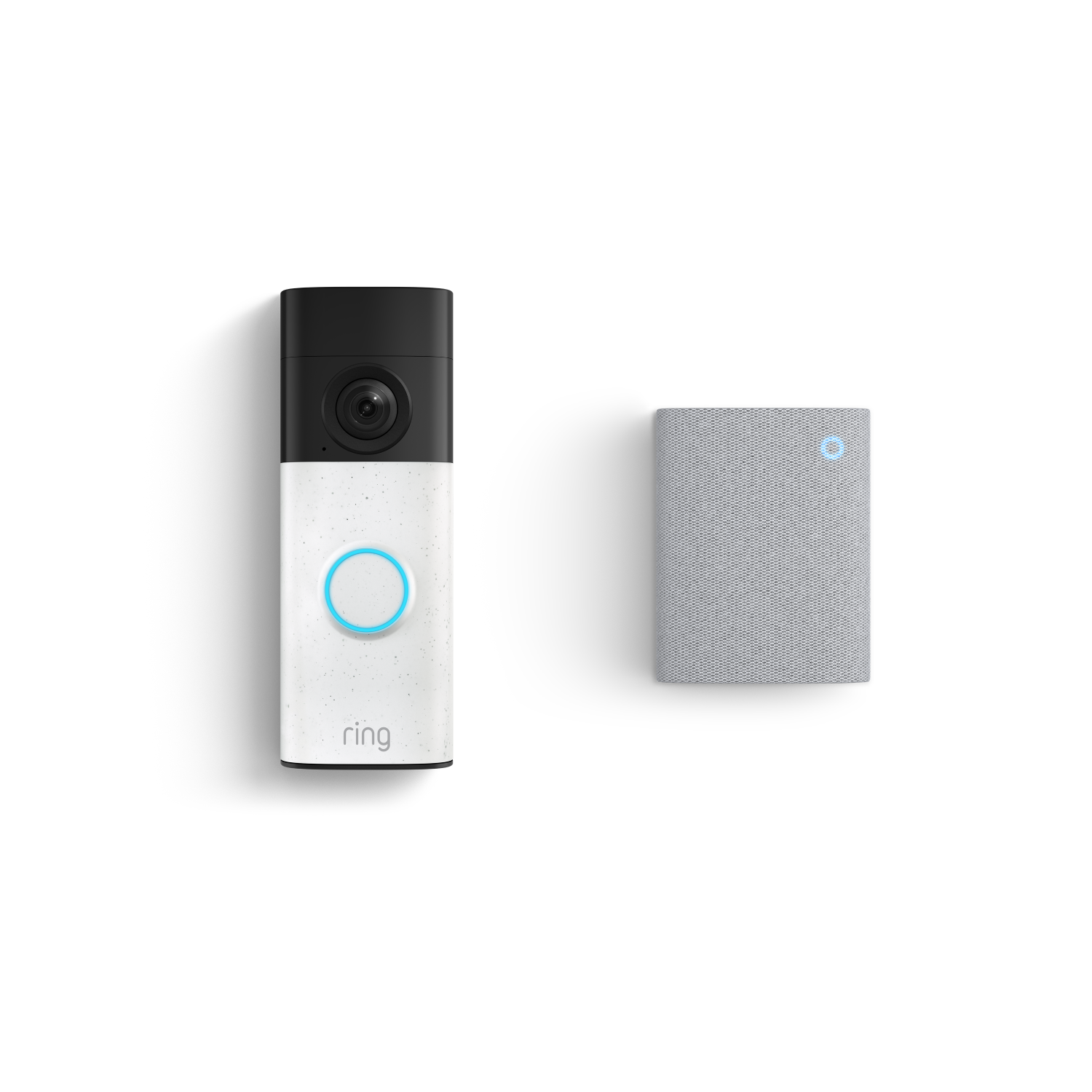 Blanco moteado:Videotimbre con batería  (2.ª gen.) +  Chime (3.ª gen.)