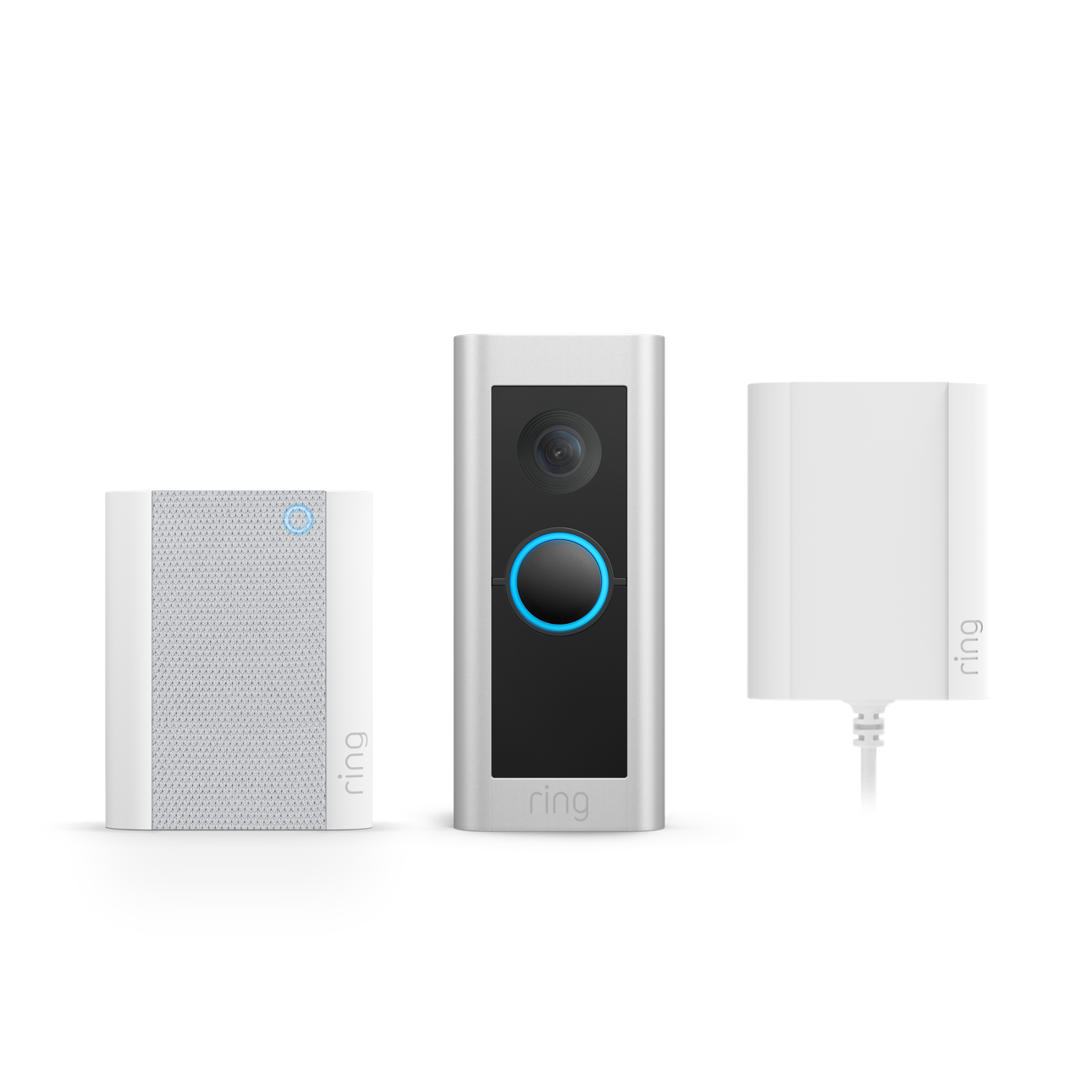 Níquel satinado:Videotimbre cableado Pro con enchufe + Chime (Anteriormente Video Doorbell Pro 2 con adaptador de enchufe + Chime)