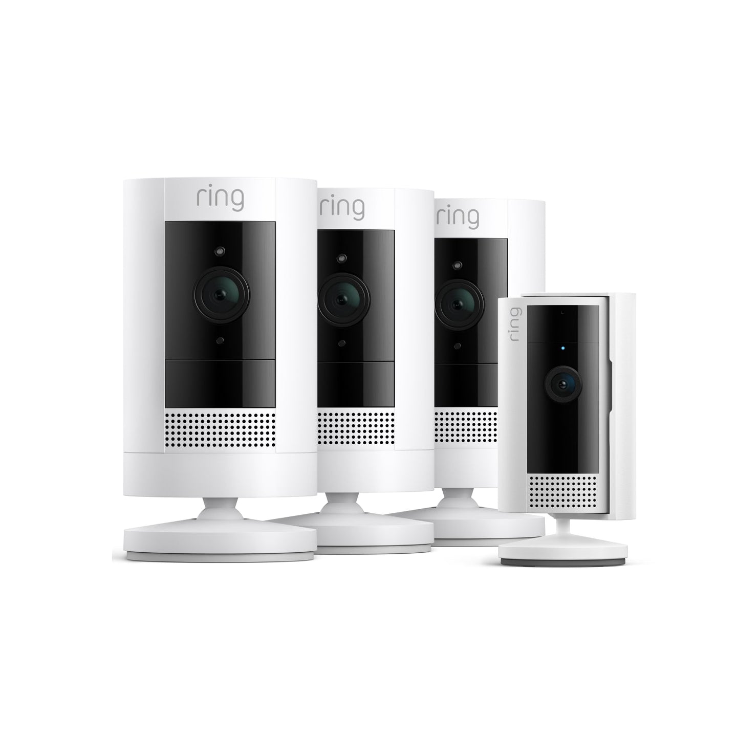 Blanco:3-Pack Cámara exterior con batería + Indoor Camera (2.ª gen.) (Stick Up Cam + Indoor Camera)
