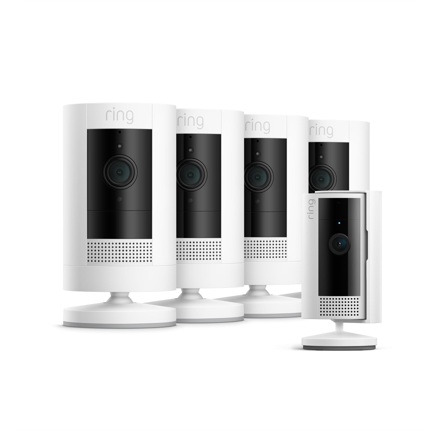 Blanco:4-Pack Cámara exterior con batería + Indoor Camera (2.ª gen.) (Stick Up Cam + Indoor Camera)