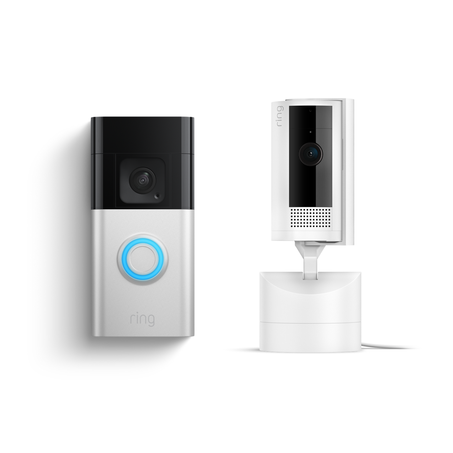 Níquel satinado:Cámara interior orientable + Videotimbre Plus con batería (Pan-Tilt Indoor Camera + Battery Video Doorbell Plus)